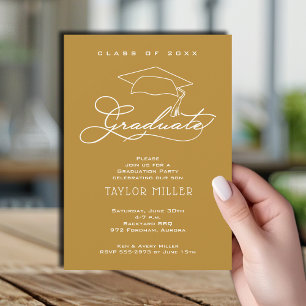 Invitation Élégant White Script Gold Graduation
