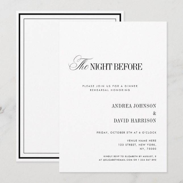 Invitation Elegant White The Night Before Rehearsal Dinner (Devant / Derrière)