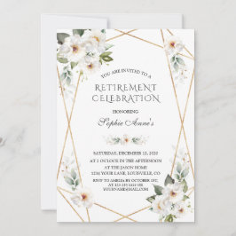 Invitation Élégant White Wild Rose Gold Retraite Party