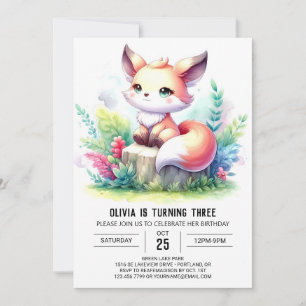 Invitation Elégant Wild Fox Anniversaire numérique
