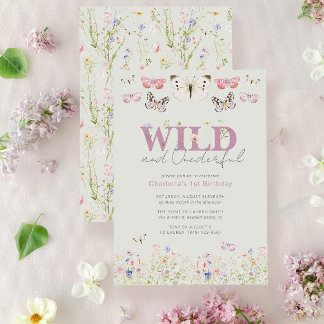 Invitation Elégant Wild & Onederful Butterflies 1er anniversa