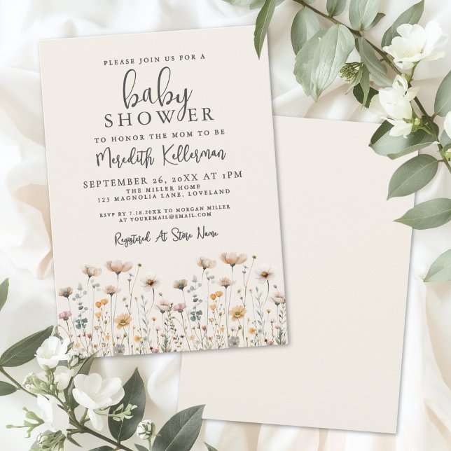 Invitation Elegant Wildflower Baby Shower (Elegant Wildflower Baby Shower Invitation)
