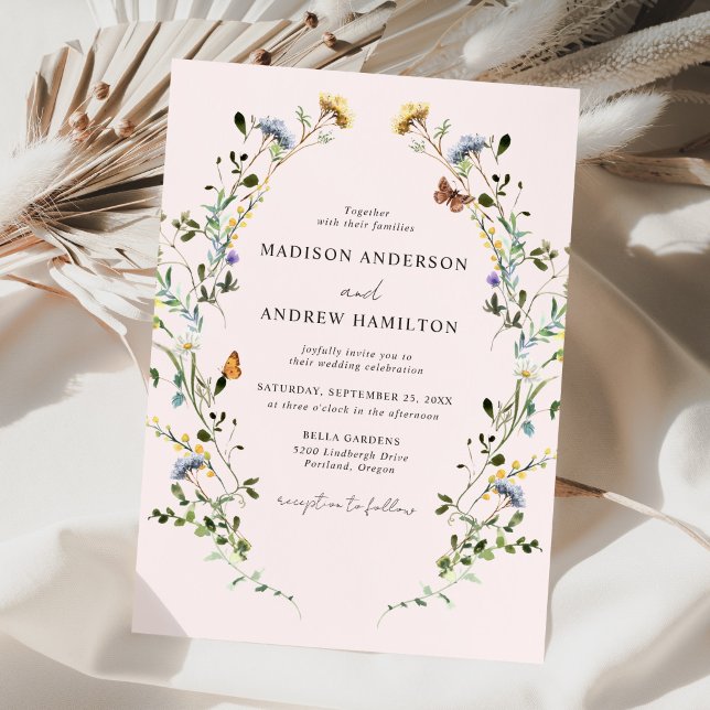 Invitation Elegant Wildflower Meadow Blush Pink Wedding (Créateur téléchargé)