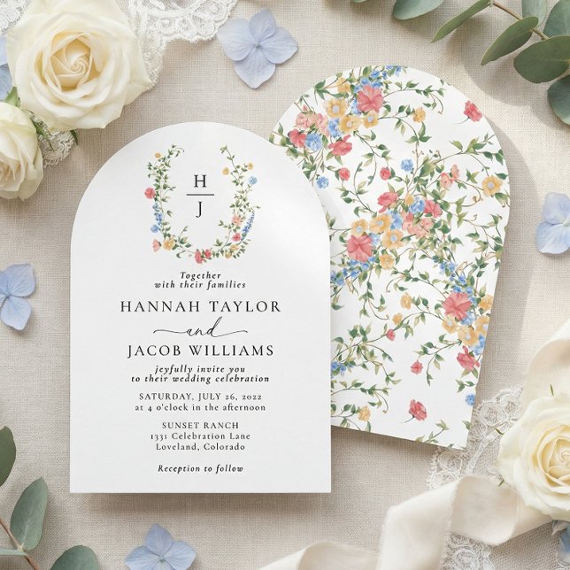 Invitation Elegant Wildflower Monogram Wedding Arch (Créateur téléchargé)
