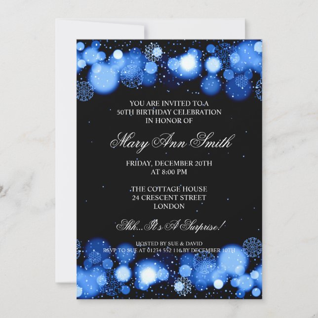 Invitation Elégant Winter 50e Birthday Party Blue (Devant)