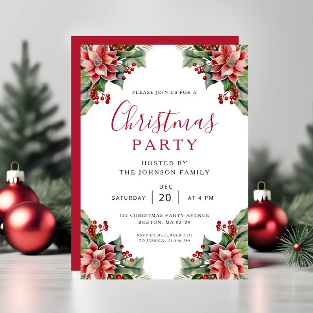 Invitation Elegant Winter Botanical Christmas Party  (Elegant Winter Botanical Christmas Party Invitation)