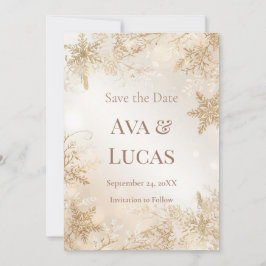 Invitation Elegant Winter Wedding Save the Date | Ivory Gold