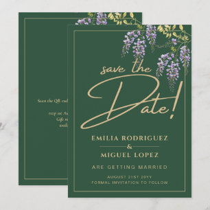 Invitation Élégant WISTERIA Gold Green SAVE LA DATE