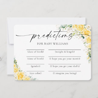 Invitation Elegant Yellow Baby Shower Predictions Card