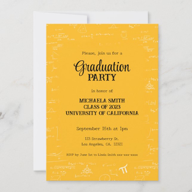 Invitation Elegant Yellow Hand-Lettering Math Graduation (Devant)
