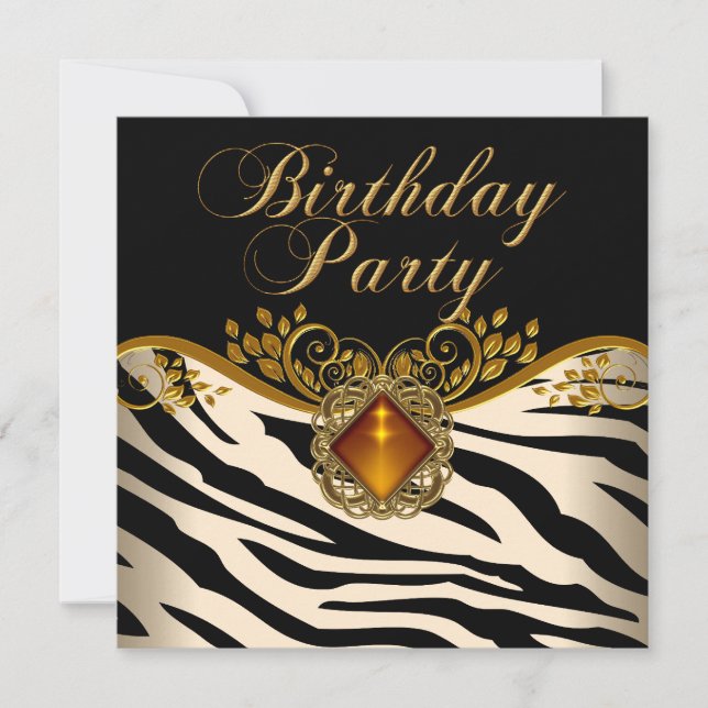 Invitation Elégant Zebra Caramel Amber Black Gold Anniversair (Devant)