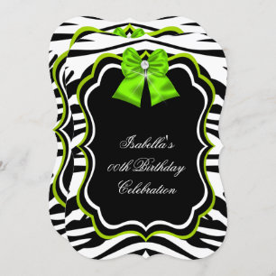 Invitation Élégant Zebra Lime Green Diamond Party