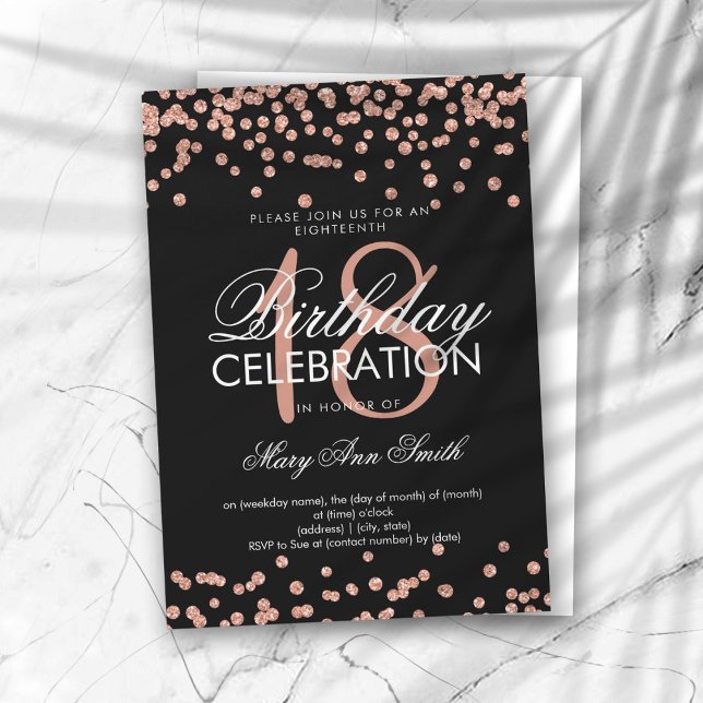 Invitation Elégante 18ème anniversaire Rose Parties scintilla (Créateur téléchargé)