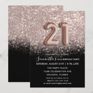 Invitation Élégante 21e anniversaire Black & Rose Gold Partie