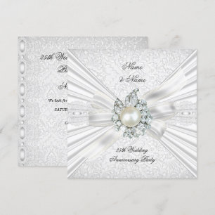 Invitation Elégante 25e Mariage Anniversaire Dentelle blanche