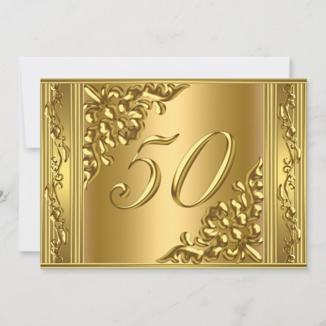 Invitation Élégante 50e anniversaire de la fête Gold Golden 5 (Devant)