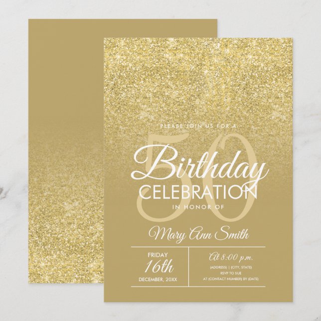 Invitation Elégante 50e anniversaire de la Parties scintillan (Devant / Derrière)