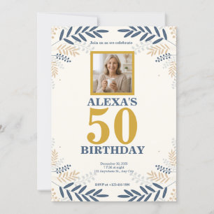 Invitation Élégante 50e anniversaire Marine Blue Gold Celebra