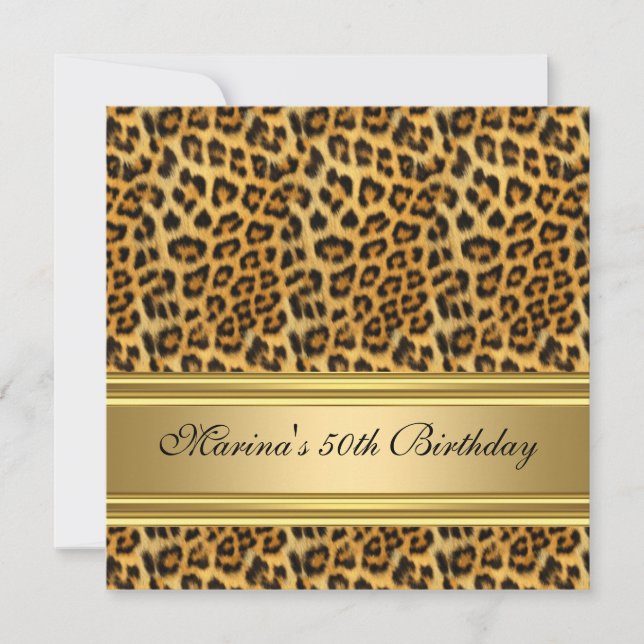 Invitation Elégante 50e fête d'anniversaire Black Gold Cheeta (Devant)