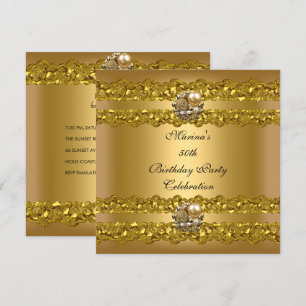 Invitation Élégante 50e fête d'anniversaire Gold Pearl Jewel