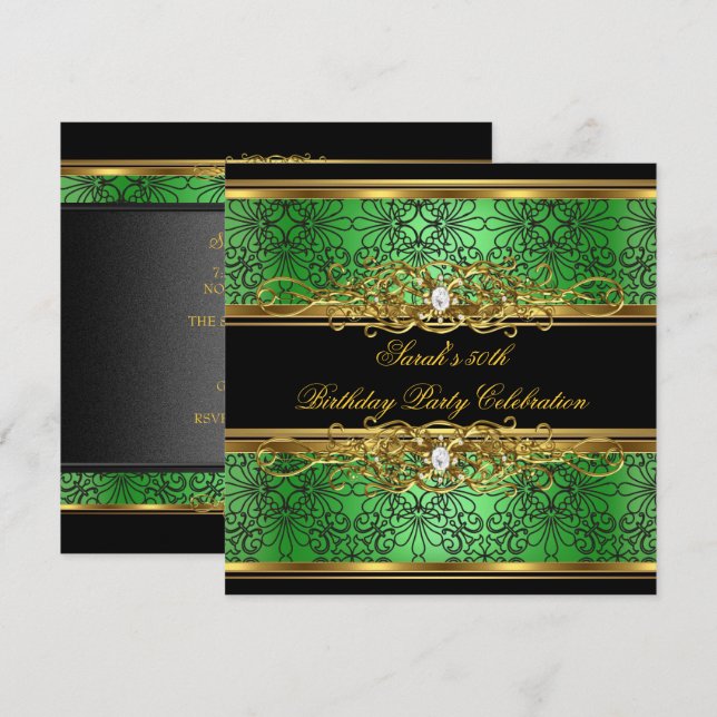Invitation Élégante 50e fête d'anniversaire Green Lime Gold D (Devant / Derrière)