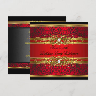 Invitation Élégante 50e fête d'anniversaire Rouge Noir Or 2