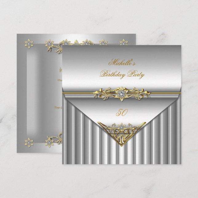 Invitation Élégante 50ème anniversaire de fête Silver Gold Di (Devant / Derrière)
