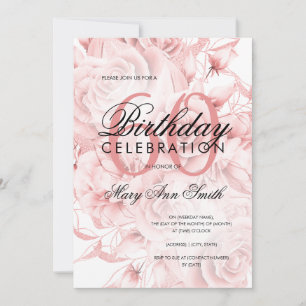 Invitation Élégante 60e fête d'anniversaire Floral Rose Gold