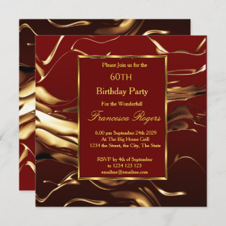 Invitation Élégante 60e fête d'anniversaire Gold Burgundy