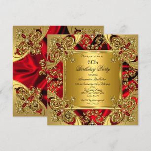 Invitation Élégante 60e fête d'anniversaire Soie Ruby Rouge O