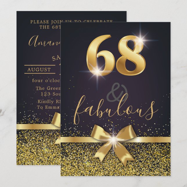 Invitation Élégante 68 et fabuleuse Parties scintillant d'or  (Devant / Derrière)