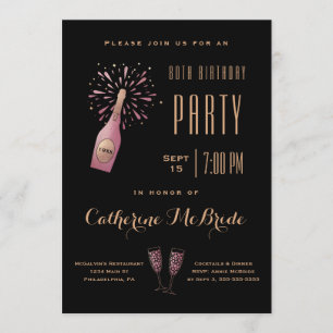 Invitation Elégante 80e fête d'anniversaire Champagne d'or no