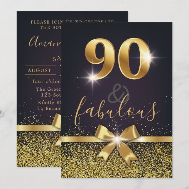 Invitation Elégante 90 & Fabulous Gold Parties scintillant 90 (Devant / Derrière)