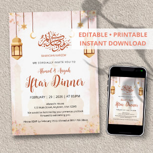 Invitation élégante à l'Iftar avec des fleurs à l'