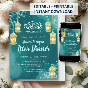 Invitation élégante à l'Iftar en aquarelle sarcell