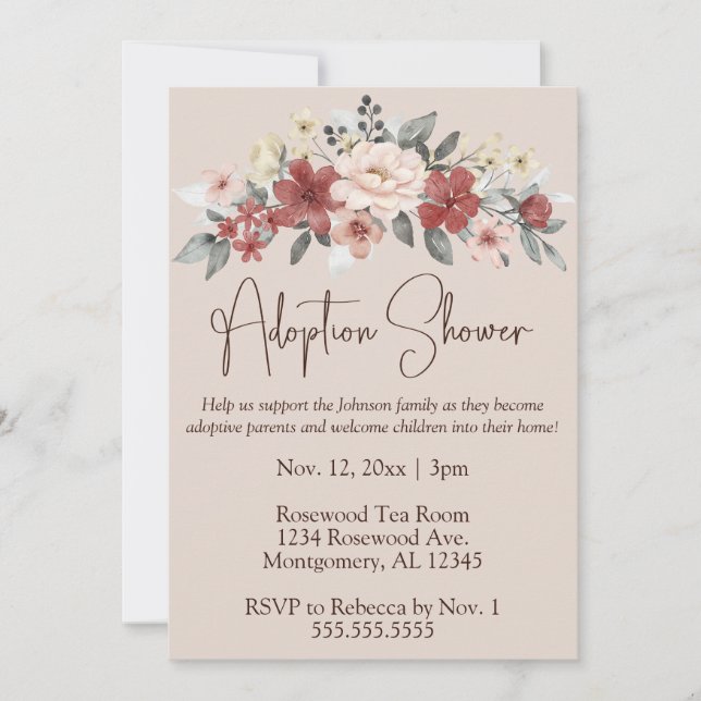 Invitation Élégante adoption florale bébé/douche pour enfant (Devant)