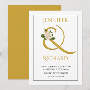 Invitation Elégante ampersande d'or et mariage de rose blanch