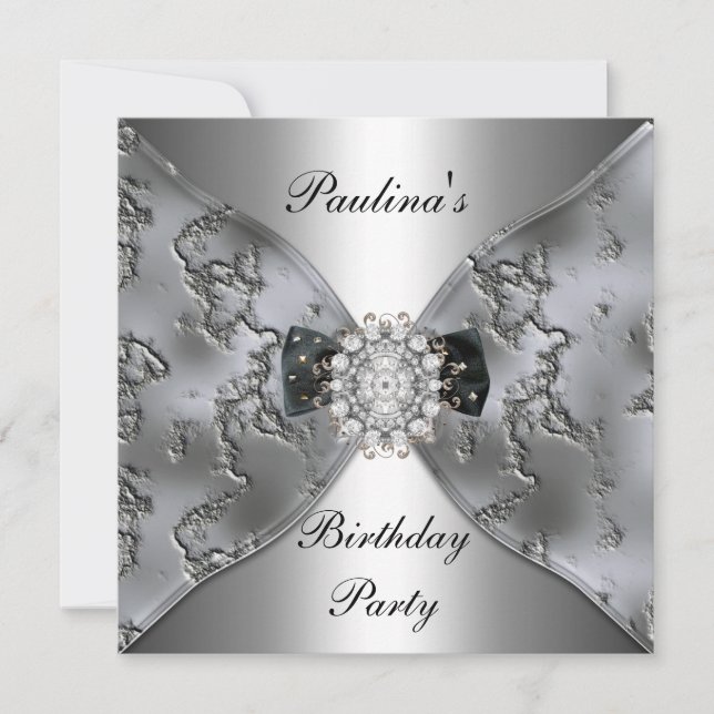 Invitation Élégante Anniversaire Bijou d'argent Di (Devant)