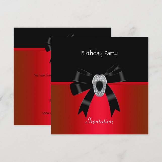 Invitation Élégante Anniversaire Riche Joyau rouge (Devant / Derrière)