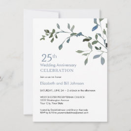 Invitation Elégante aquarelle 25e anniversaire de Mariage