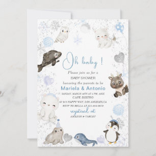 Invitation Elégante aquarelle Animaux arctiques d'hiver Baby 