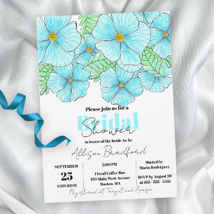 Invitation Elégante aquarelle Aqua Blue Flowers Fête des mari