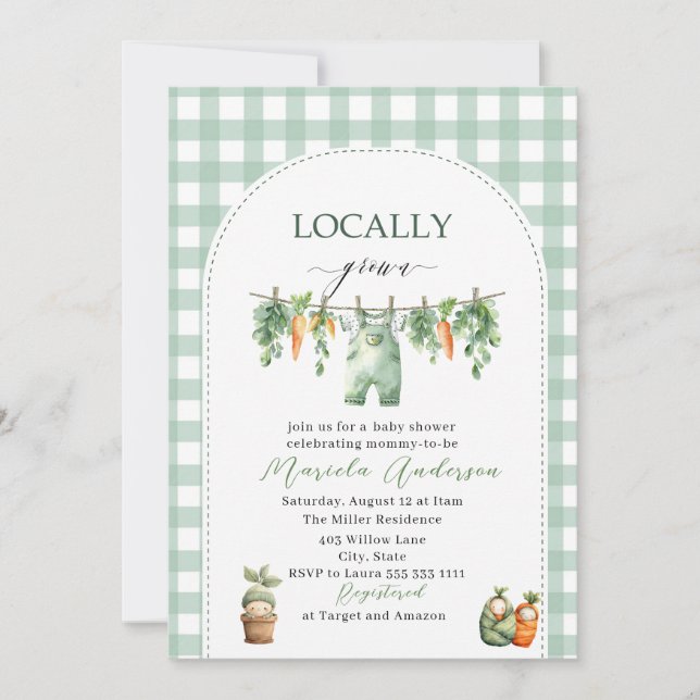 Invitation Elégante aquarelle Baby shower cultivé localement (Devant)