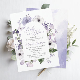 Invitation Elégante aquarelle bébé dans le sang Fleurs pourpr