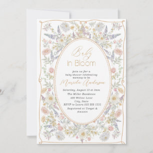 Invitation Elégante aquarelle bébé dans le sang Fleurs roses