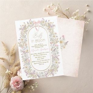 Invitation Elégante aquarelle bébé dans le sang Fleurs roses