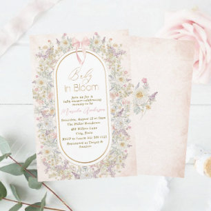 Invitation Elégante aquarelle bébé dans le sang Fleurs roses