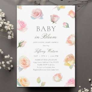 Invitation Elégante aquarelle bébé en Baby shower Fille Fleur