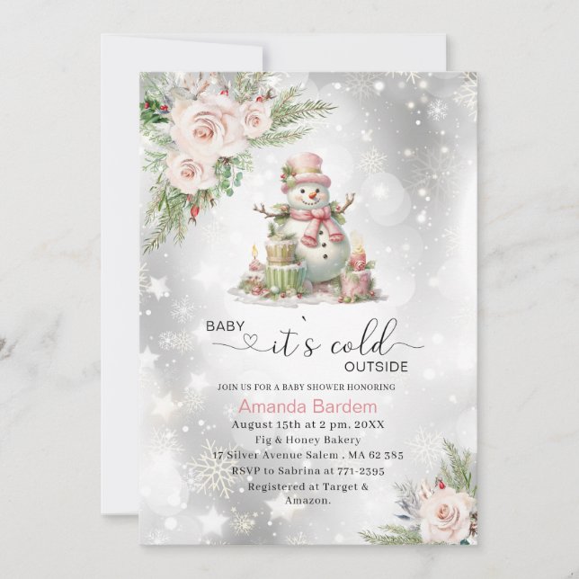 Invitation Elégante aquarelle bébé il fait froid dehors Bébé  (Devant)