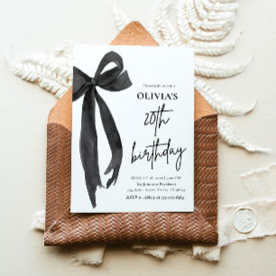 Invitation Elégante aquarelle Black Bow 20e fête d'anniversai